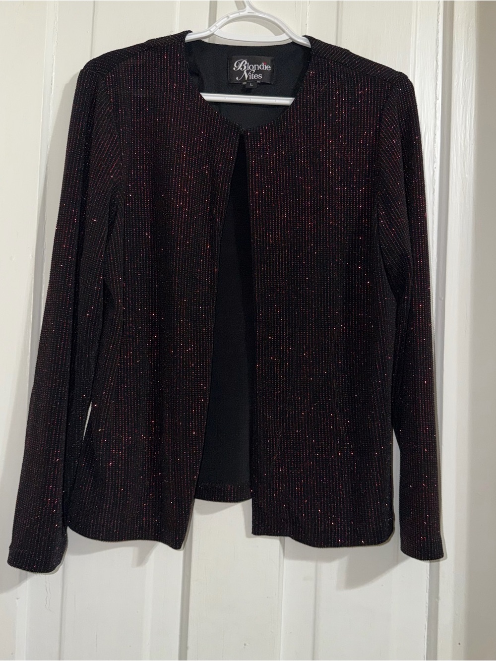 Womens vintage size large cardigan Blondie Nites Black red Sparkle Open Cardigan